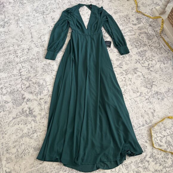 Lulus Talk About Divine Hunter Green Long Sleeve Backless Maxi Dress Size Large - Picture 2 of 9